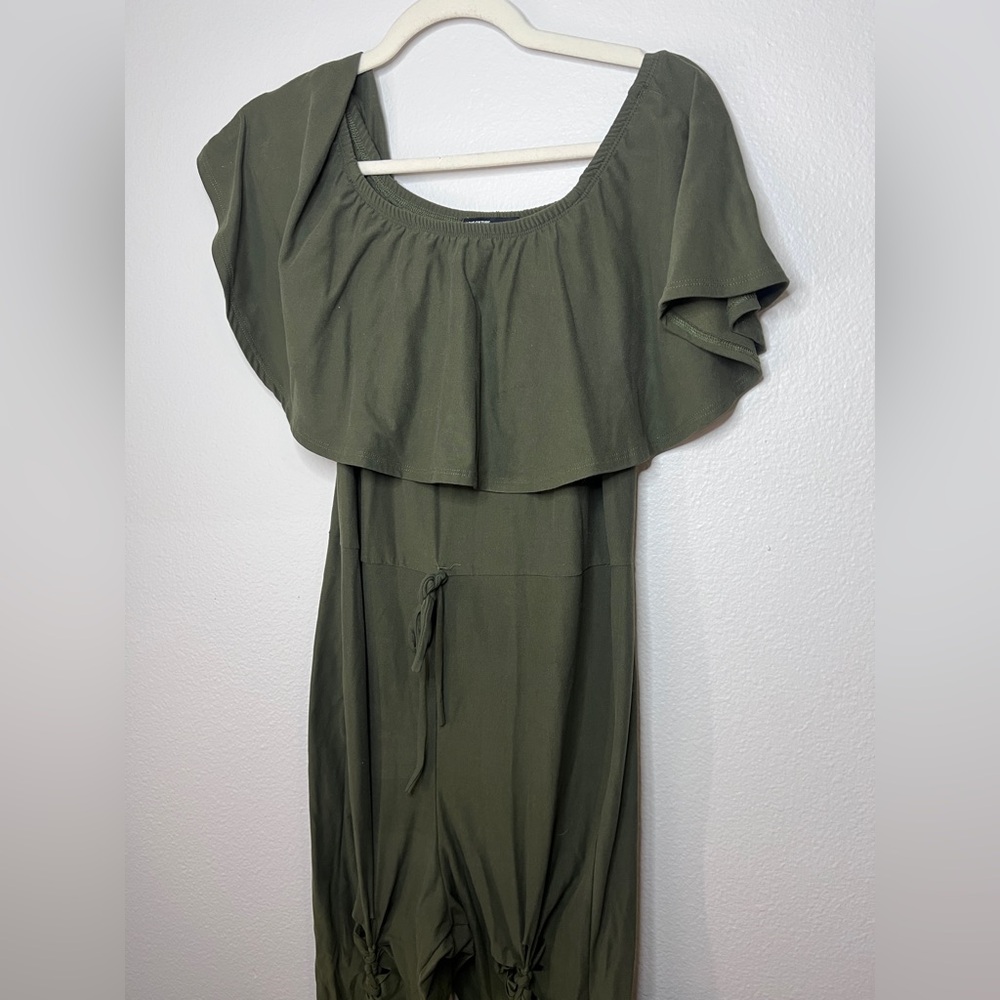 Love Culture Olive Green Ruffle Jumpsuit Size Large